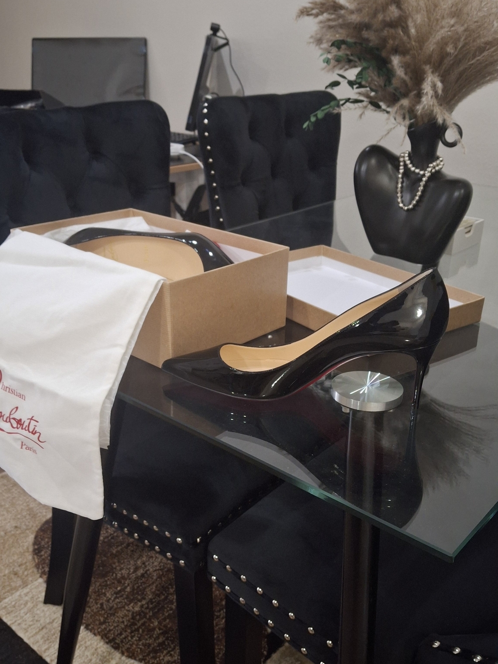 Christian Louboutin Black Patent Leather Pumps with Signature Red Sole